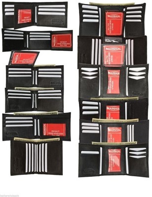 Marshal Mens Black Leather Bifold / Trifold Wallet Wholesale Lot 48 Wallets