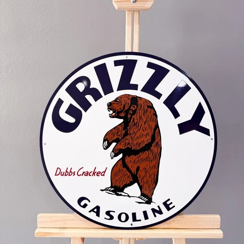 Vintage Bear Oil Company  Grizzly Gasoline Heavy Metal Sign   – 19.7" (50cm)