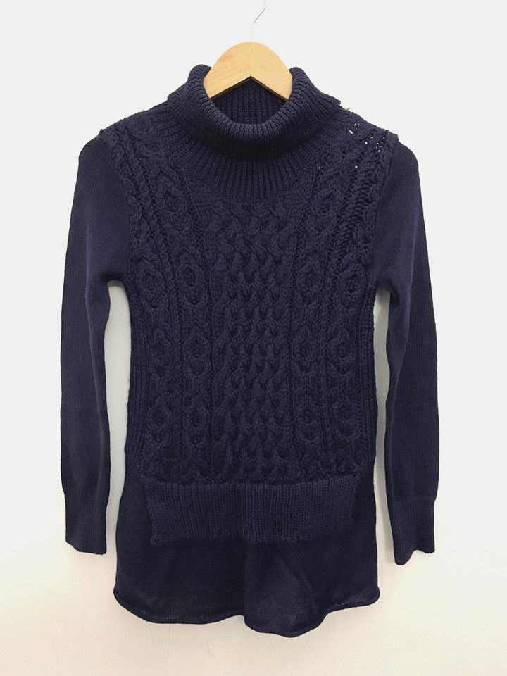 Twinset Simona Barbieri Cable Knit Sweater Jumper - Size XS Roll Neck Wool Navy