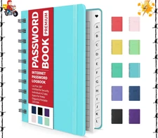Password Book with Individual Alphabetical Tabs, 4"X5.5" Small Password Notebook