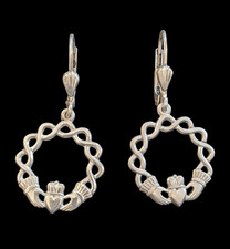 925 Sterling Made In Ireland Claddagh Drop Dangle Celtic Earrings 1.25" Long