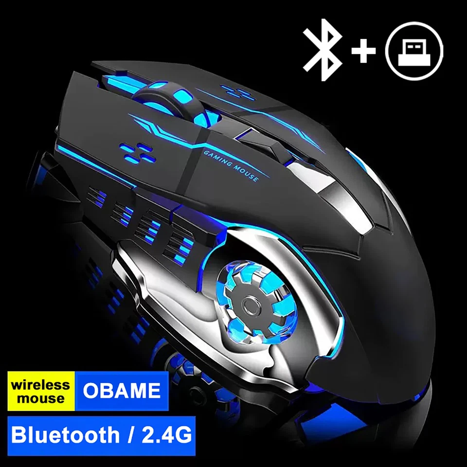 Rechargeable Wireless Mouse Gaming Computer Silent Bluetooth Mouse USB Mechanica - Image 2 of 4