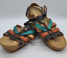 L' Artiste Spring Step Open Toe Leather Sandals Floral Wedge  Size EU 40 Us 9 