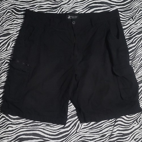 Beverly Hills Polo Club Men's Black Cargo Shorts Flat Front Solid Button Pockets