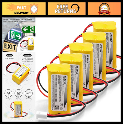 5-Pack 4.8V 800mAh Ni-CD Battery Replacement for Emergency Exit Lights & More