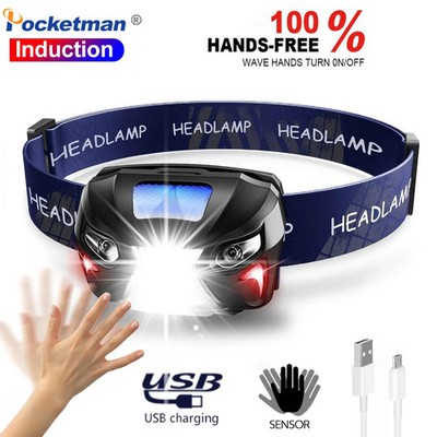 2PCS 60000LM LED Headlamp Super Bright Rechargeable Motion Sensor Headlamp USB-