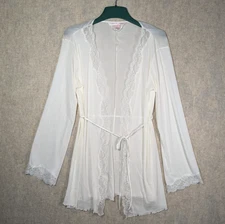 Victoria’s Secret Long Sleeve Short Tie Waist Robe Bridal Lace Trim White M/L