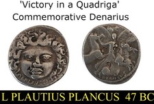 RARA moneda Denario 47 aC Lucio Plaucio Planco ROMA 3,71 g ¡EXCELENTE CALIDAD! RR