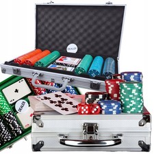 Poker Koffer Set 300 Chips Karten Würfel Dealer Dealerbox Aluminium