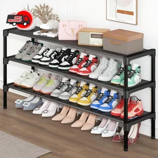 Long Shoe Rack - 3 Tier Shoe Organizer for Closet, Entryway, Garage - Stackable