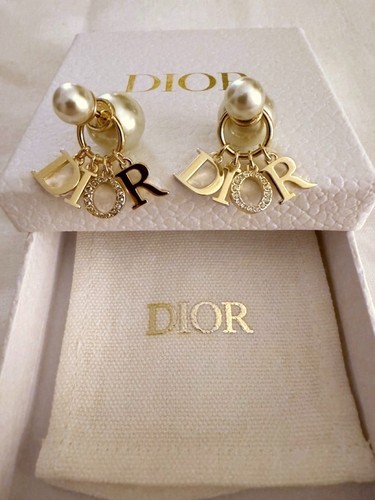 DIOR Tribales Timeless Pearl Dangle Crystal Charm Earrings Authentic in Box