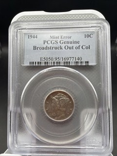 1944 Mercury Dime PCGS Genuine(Mint Error Broadstk out of Collar)