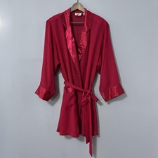 Vintage Victoria Secret Robe Women Large Pink Satin Kimono Belted Pockets 90s
