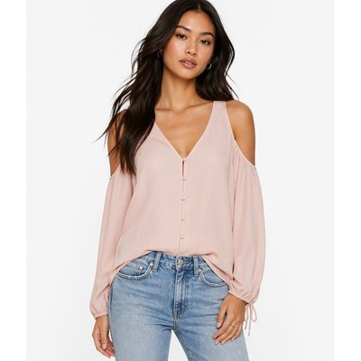 L'ACADEMIE Cold Shoulder Long Sleeve V Neck Blush Top Size M NWT $139