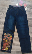 NWT Y2K Harlem Globetrotters Platinum Fubu Mens 32x34 Dark Wash Baggy Jeans