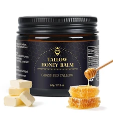 Beef Tallow for Skin, Tallow and Honey Balm for Face, Organic Grass-Fed Beef