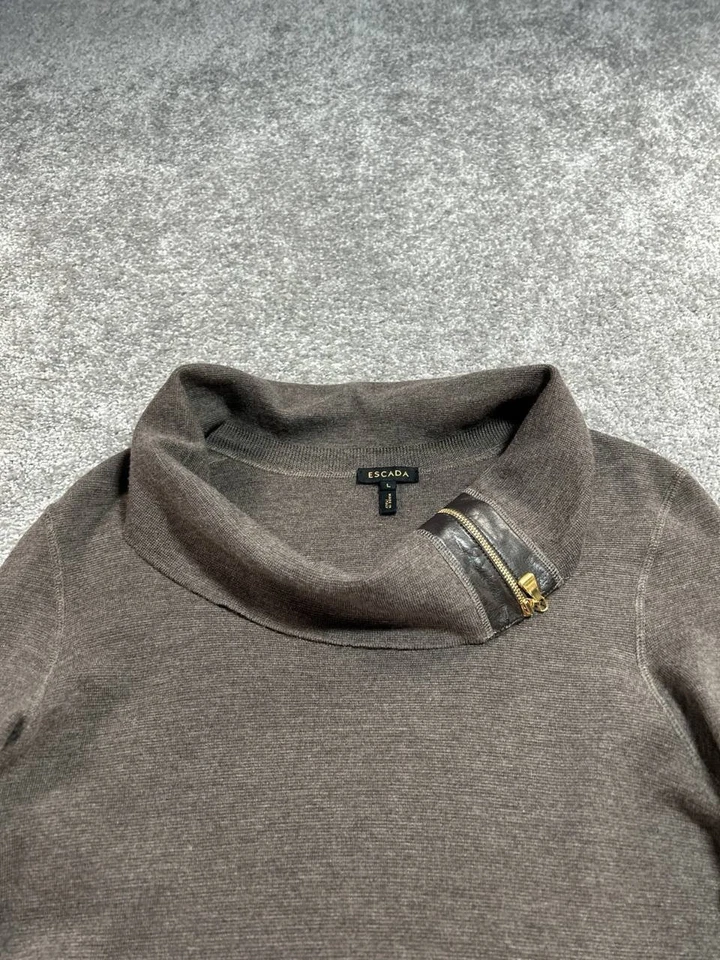 Vestido Suéter Escada Para Mujer Grande Gris Lana Tejido Puño Enrollado Capucha Cuello Invierno Foto 3 de 4