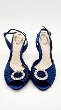 Debut Sapphire Blue Satin Diamanté Detail Strappy Low Stillheto Heels Size 5 VGC
