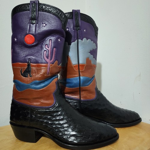 ​Custom WHEELER BOOT CO. Houston TX Full Quill OSTRICH Cowboy Boots Landscape