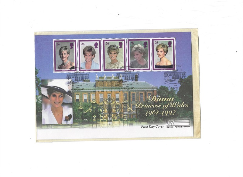 GREAT BRITAIN-COVER-FDC-CACHET-1998-DIANA ISSUE-STRIP OF 5-VF-#520
