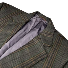 Holland & Sherry Men's Flannel Blazer Brown/Green Plaid | Elbow Pads • USA • 48R