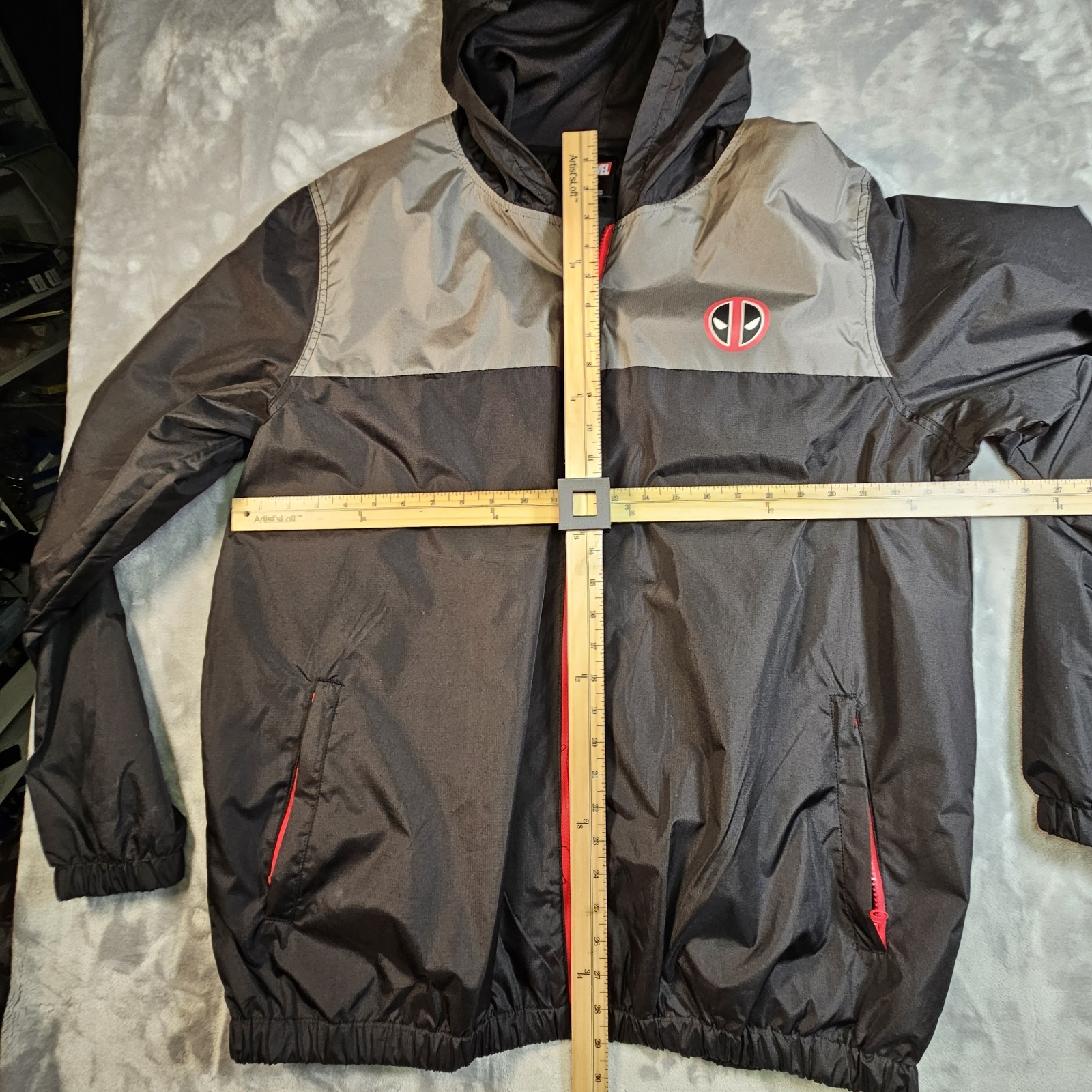 Marvel Deadpool Windbreaker Jacket Gray Black Red… - image 9