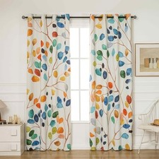 Boho Watercolor Leaf Floral Blackout Curtains, 52"W x 84"L Pack of 2 Yellow