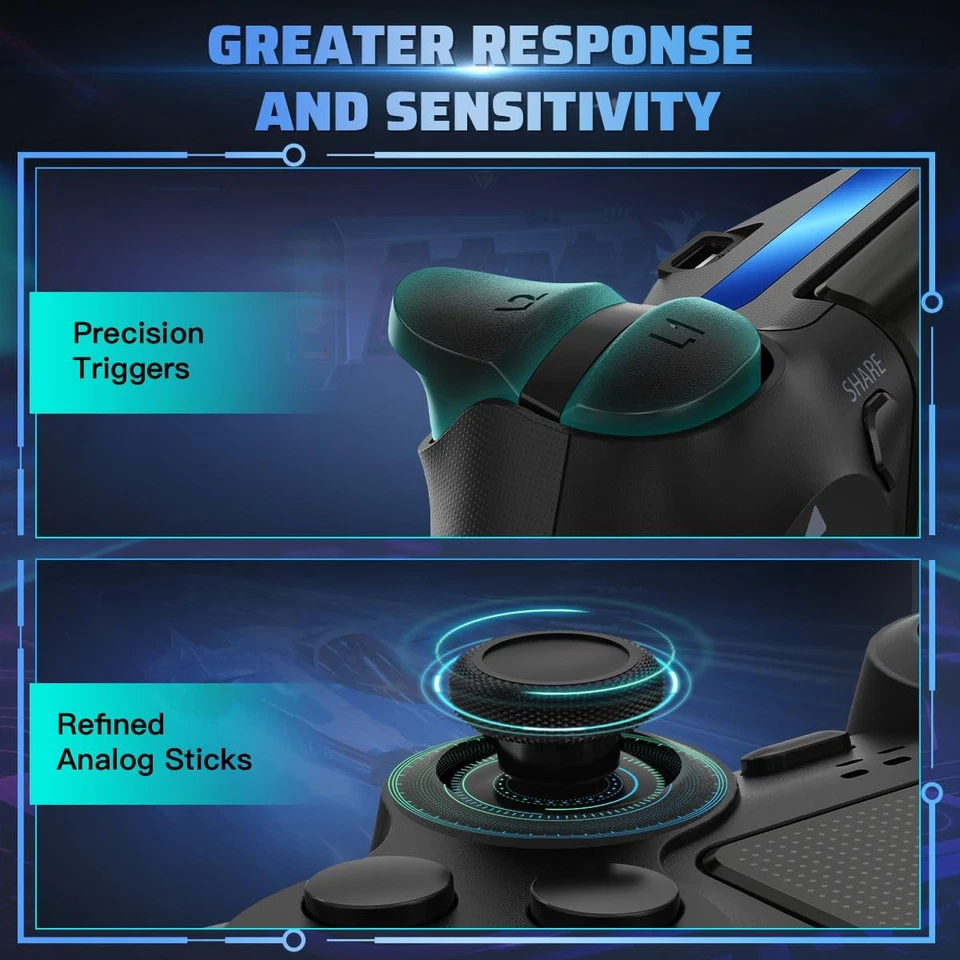 Controlador Inalámbrico Bluetooth Gamepad para PlayStation4 PS4 Pro/Slim/PC Negro Foto 4 de 4