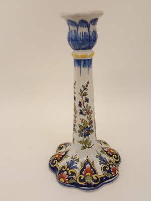 Antique French faience candle holder candlestick majolica 9.5'' tall