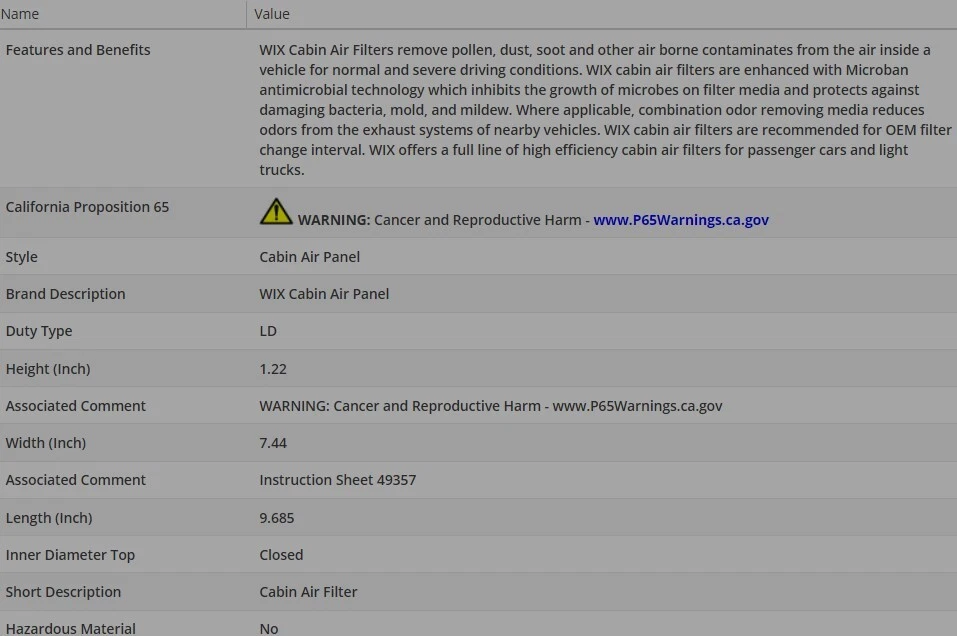 Filtro de aire de cabina WIX para MERCEDES-BENZ GL450 2013-2014 V8-4,7 L Foto 3 de 4