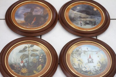 Rien Poortvliet Gnome Plates Set Of 4 Four Seasons Set of 4 With Frames Lot