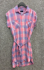 Gap Shirt Dress Pink/Purple Plaid Button Up Dress Belted Collared Women's Size M