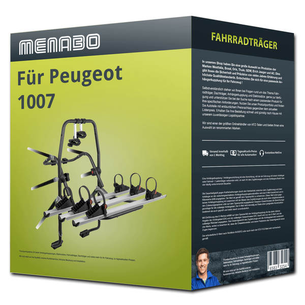 Menabo FahrradträGer Stand Up 3 Schwarz/Silber FüR Peugeot 1007 KM - 3 FahrräDer-image