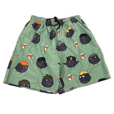 Boys Size M Medium Green Swim Trunks Volleyball Cartoon Graphic Print w Pockets