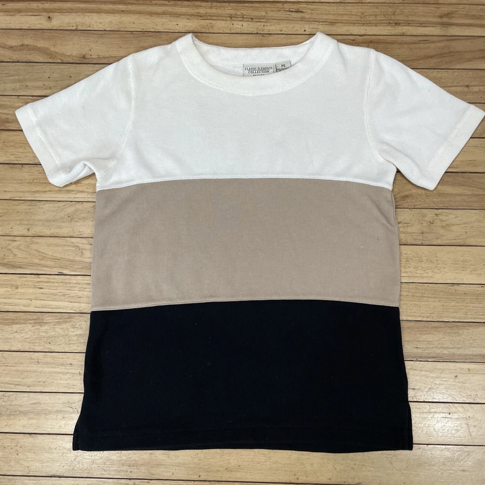 CLASSIC ELEMENTS VTG Knit T Shirt Women P S Tan Black Cream Short Sleeve Tee Top - Image 2 of 4