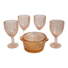 Vintage Mosser Jennifer Pink Glass 4 Cordial Glasses and Miniature Cellar