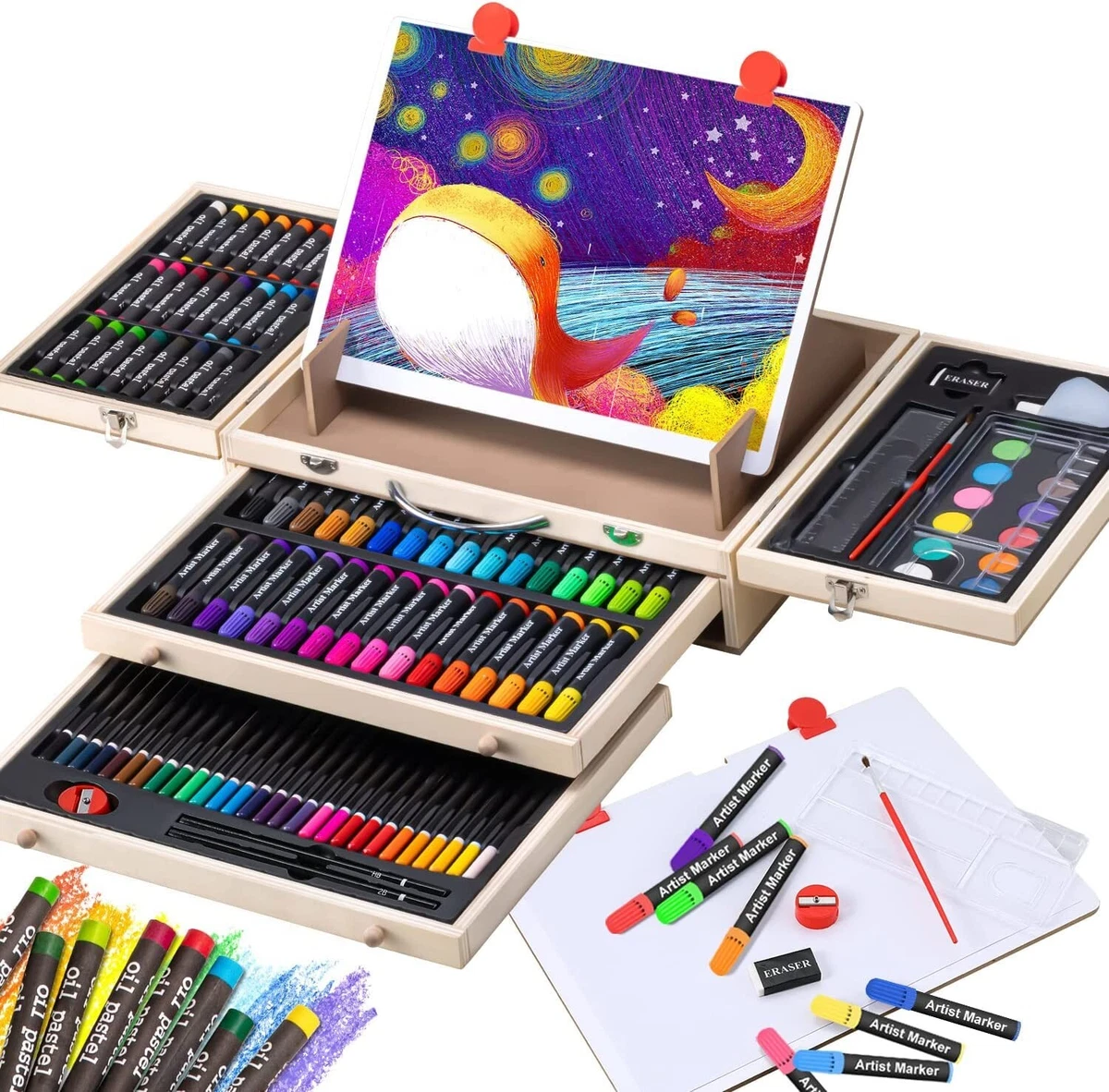 Kids Drawing Art Set Beginner Color Pencil Marker Paint Artist Supplies Kit  Gift