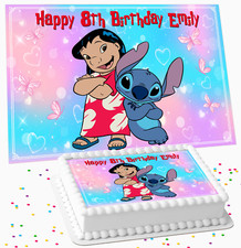 LILO & STITCH BIRTHDAY PERSONALISED ICING EDIBLE COSTCO CAKE TOPPER ST-13