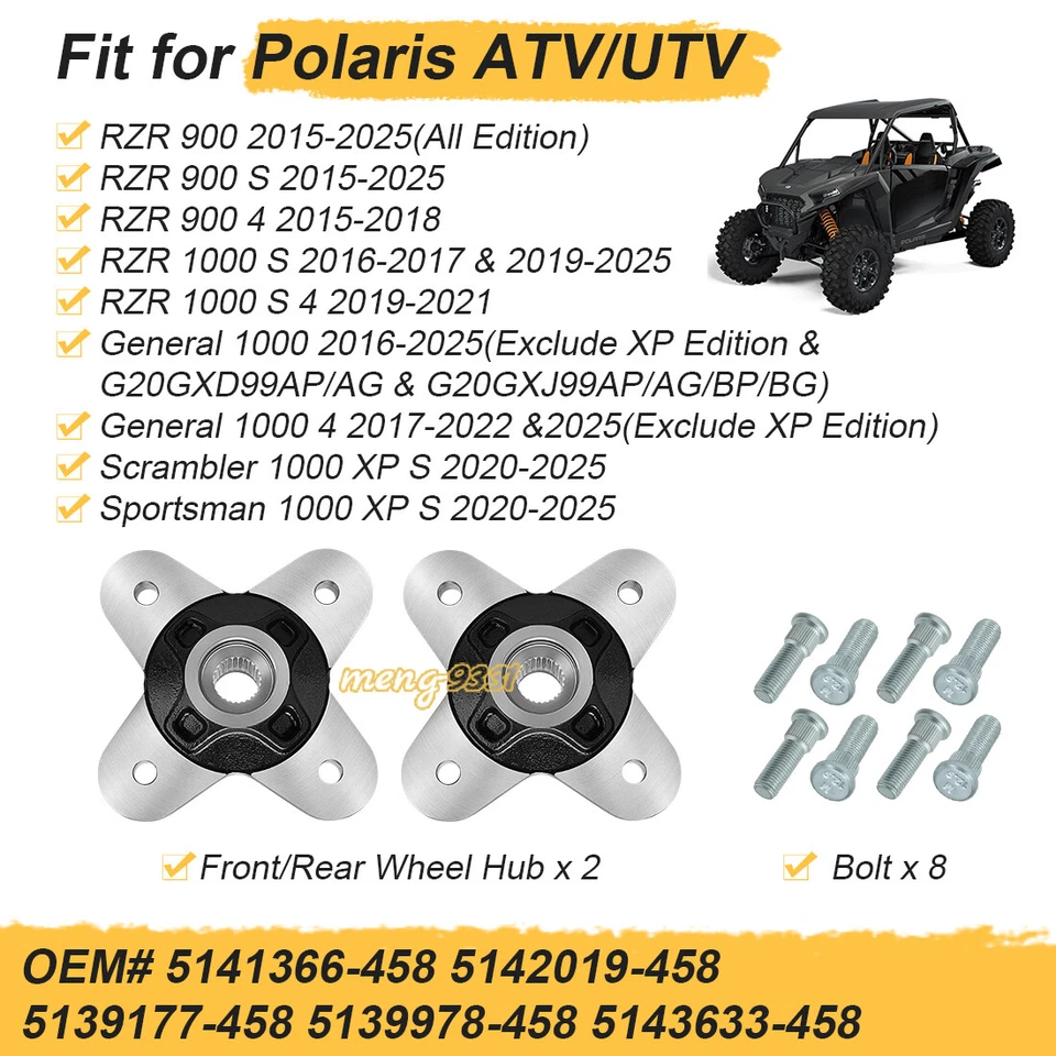2 Front/Rear Wheel Hub w/Studs for Polaris General 1000 General 4 1000 2016-2025 - Image 4 of 4
