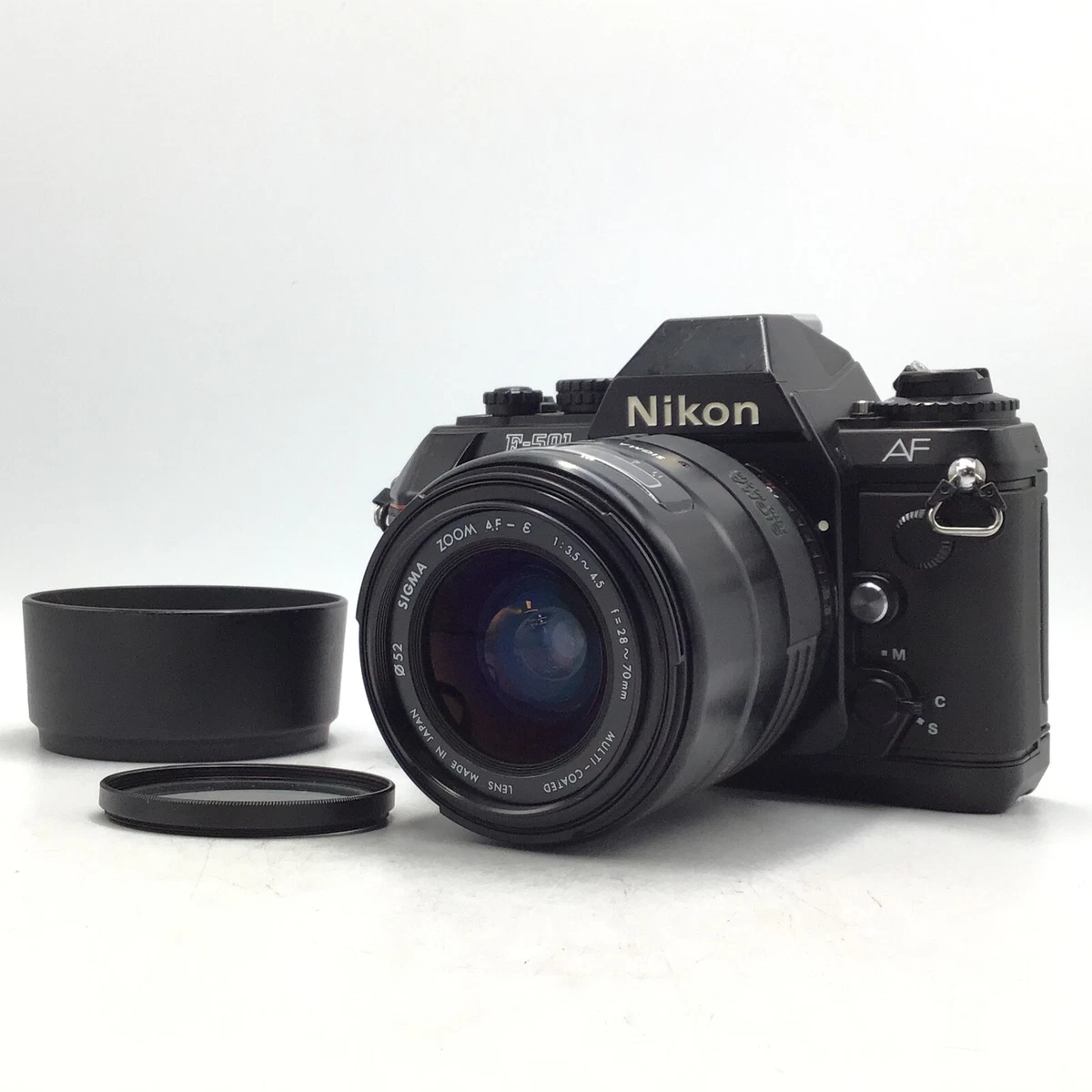 Nikon F-501 AF SLR Film Camera + Sigma Zoom Multi-Coated f/3.5-4.5 28-70mm -GOOD