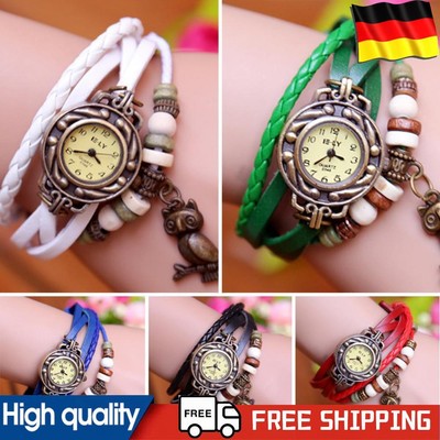 Vintage Bird Pendant PU Leather Strap Bracelet Watch Women Analog Wristwatch