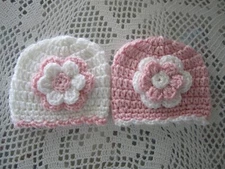 ***2-CROCHETED PREEMIE BABY HAT*HATS*BEANIES=11"-12"-4.5" COLORS SET GIRL*NEW