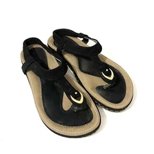 Socofy black/gold thong strap slingback sandals