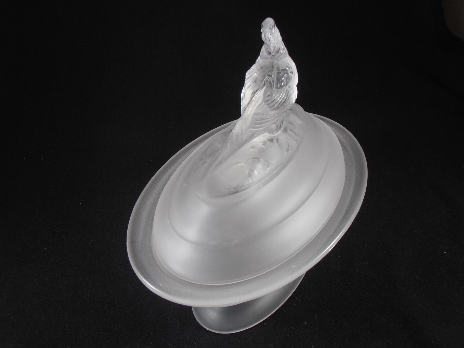 Vtg Imperial Glass Frosted Satin Pheasant on Nest Covered Candy Dish Bird