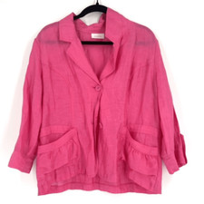 Chico's Womens Linen Blend Button Front Blazer Jacket Pink Size Large Barbie