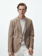 New Massimo Dutti Wool Blazer Jacket US38 Beige 2050/113 shirt sport coat top