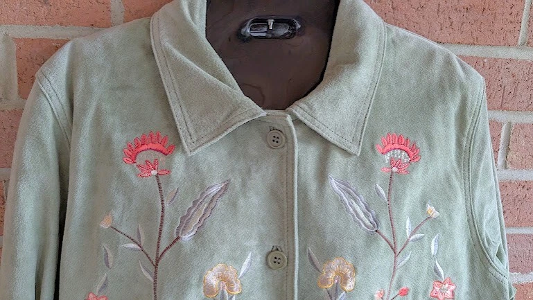 Chaqueta Diálogo Mujer L Nueva Bordada Flor Gamuza Cuero Western Country Foto 3 de 4