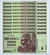 Zimbabwe 200 Million Dollars 10 Pcs 1/10 Bundle Banknote AA+ 2008 UNC P-81