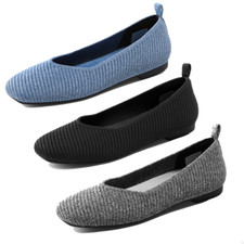 Women Lightweight Knit Flat Shoes Square Toe Slip On Comfortable Casual Shoes