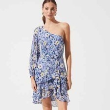 ASTR The Label One Sleeve Ruffled Floral Dress in Blue Size Large